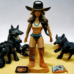 Bikini Cowboy Girl Surrounded By Wolves Figurine Set