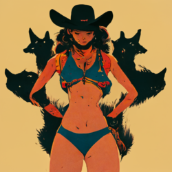 Bikini Cowboy Girl Surrounded by Wolves: Look!