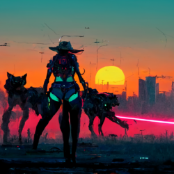 Bikini Cowboy Girl Saga: Roboticized and Heavily Armed in the Neon Night