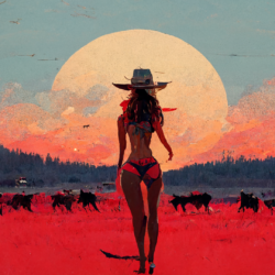 Bikini Cowboy Girl Saga: Sunset With Wolves