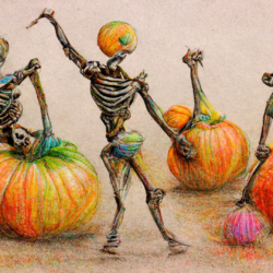 Skeleton Dancing Pumpkins are There